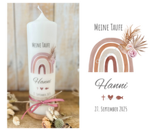Lade das Bild in den Galerie-Viewer, Taufkerze / Konfirmationskerze "Hanni" Blumen Regenbogen Boho - personalisiert