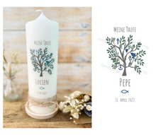 Load image into Gallery viewer, Christening candle / confirmation candle "Pepe" tree of life - personalised