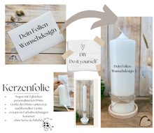 Charger l'image dans la galerie, Kerzenfolie "Deine Wunschfolie" * Kommunionkerze | Taufkerze | Konfirmationskerze | Hochzeitskerze * - Kerzensticker personalisiert DIY