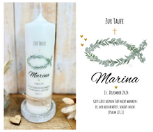 Load image into Gallery viewer, Taufkerze / Konfirmationskerze “Marina“ Eukalyptusfisch - personalisiert