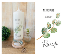 Load image into Gallery viewer, Christening candle / confirmation candle "Lukas" wreath of leaves - personalised