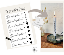 Lade das Bild in den Galerie-Viewer, Kerzenfolie Kerzentattoo "FO-0002" *Dankeschön* schwarz | Gastgeschenk | Tischdeko | Stabkerzen- Kerzensticker DIY