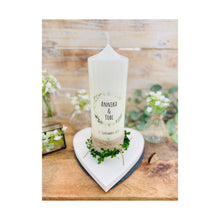 Load image into Gallery viewer, Hochzeitskerze "Annika" Blätterkranz - personalisiert
