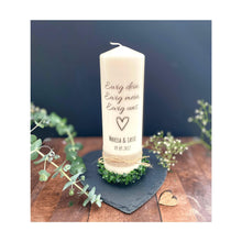 Load image into Gallery viewer, Hochzeitskerze "Ewig Dein, Ewig mein, Ewig uns." Kalligrafie - personalisiert