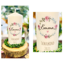 Lade das Bild in den Galerie-Viewer, Kerze zur Einschulung "Emma" Pfingstrosen - personalisiert
