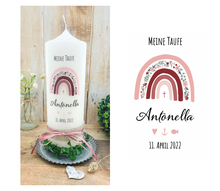 Lade das Bild in den Galerie-Viewer, Taufkerze / Konfirmationskerze "Antonella" Blumen Regenbogen - personalisiert