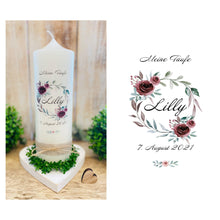 Lade das Bild in den Galerie-Viewer, Taufkerze / Konfirmationskerze "Lilly" Blätterkranz - personalisiert