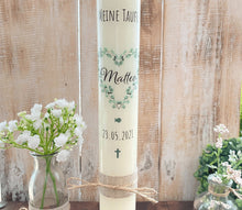 Charger l'image dans la galerie, Taufkerze / Konfirmationskerze "Toni" Eukalyptus - personalisiert