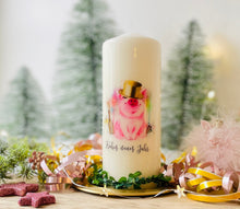 Lade das Bild in den Galerie-Viewer, Weihnachtskerze/Adventskerze * Victoria Silvester* "Frohes neues Jahr " Neujahr Feuerwerk Sektflasche Glücksschwein Schwein Glück