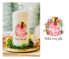 Lade das Bild in den Galerie-Viewer, Weihnachtskerze/Adventskerze * Victoria Silvester* "Frohes neues Jahr " Neujahr Feuerwerk Sektflasche Glücksschwein Schwein Glück