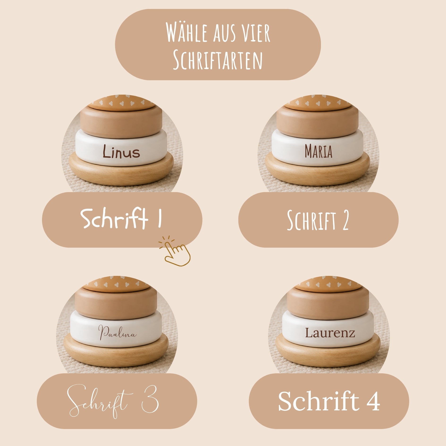 Stapelturm aus Holz von Jollein, personalisiert mit Namen – Ansicht 7
