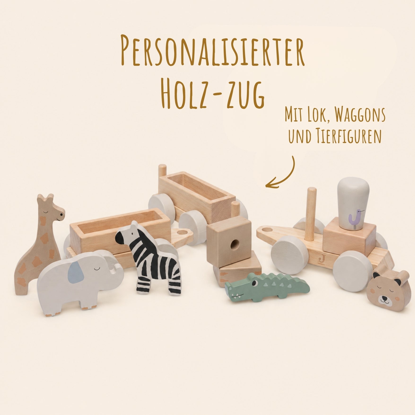 Holzeisenbahn aus Holz von Jollein, personalisiert mit Namen – Ansicht 3