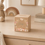 Spardose aus Holz mit Namen, Motiv Waldbewohner & Blumen – Ansicht 6