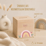 Spardose aus Holz mit Namen, Motiv Regenbogen Rosa – Ansicht 2