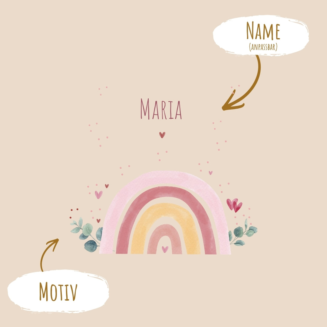 Spardose aus Holz mit Namen, Motiv Regenbogen Rosa – Ansicht 3