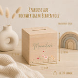 Spardose aus Holz mit Namen, Motiv Blümchen – Ansicht 2