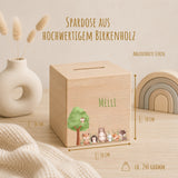 Spardose aus Holz mit Namen, Motiv Tiergruppe – Ansicht 2