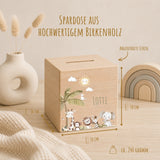 Spardose aus Holz mit Namen, Motiv Safari – Ansicht 2