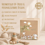 Spardose aus Holz mit Namen, Motiv Safari – Ansicht 4