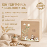 Spardose aus Holz mit Namen, Motiv Waldbewohner – Ansicht 4