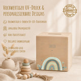 Spardose aus Holz mit Namen, Motiv Regenbogen grün – Ansicht 4