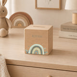 Spardose aus Holz mit Namen, Motiv Regenbogen grün – Ansicht 6
