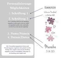 Load image into Gallery viewer, Kommunionkerze &quot; Ich bin ein Puzzleteil in Gottes Welt - Mareike &quot; - personalisiert
