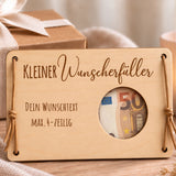 Wunscherfüller aus Holz, Ausschnitt Kreis, mit Gravur – Ansicht 2