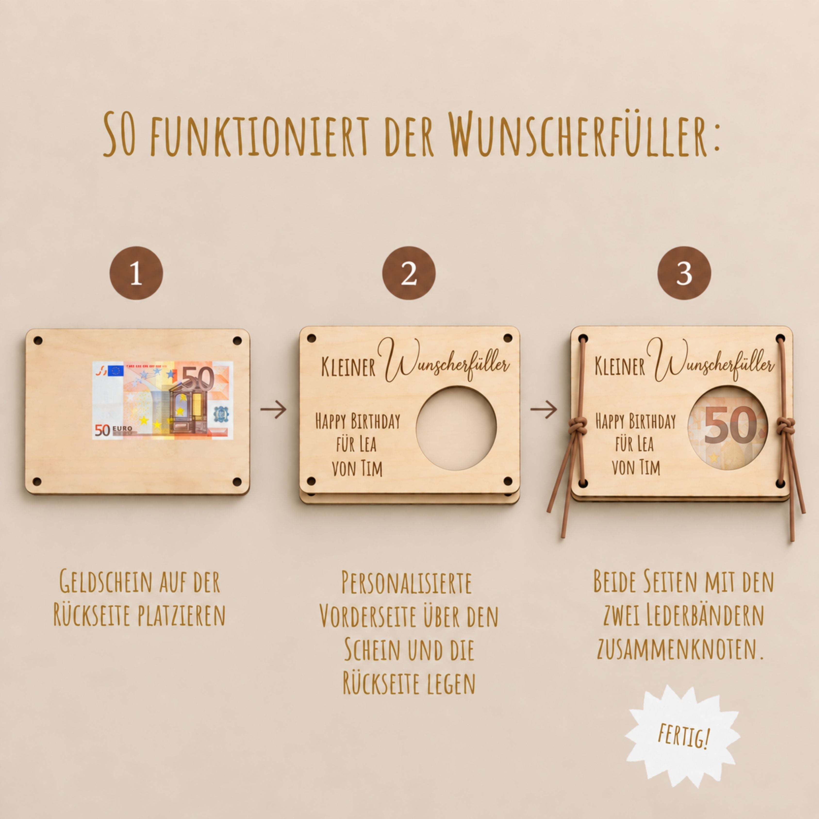 Wunscherfüller aus Holz, Ausschnitt Kreis, mit Gravur – Ansicht 6