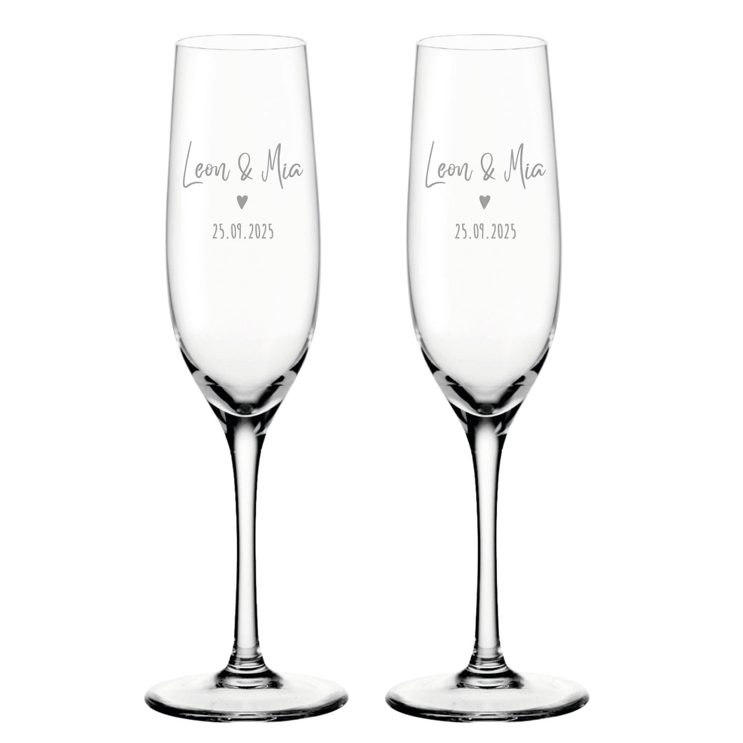 2er Set Sektglas personalisiert mit Gravur - Hochzeitsgeschenke mit Name & Datum 