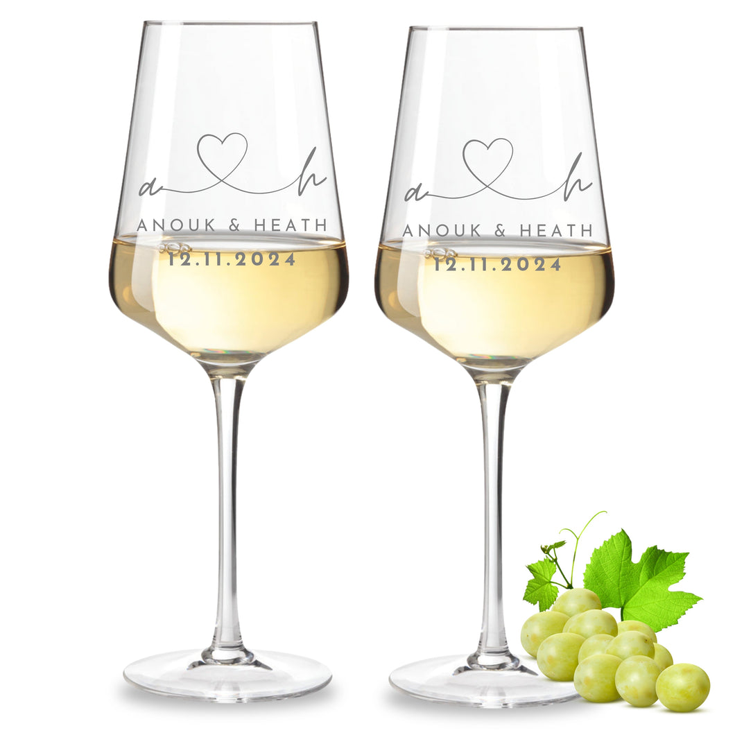 2er Set Weinglas personalisiert mit Gravur - Hochzeitsgeschenke mit Name & Datum 