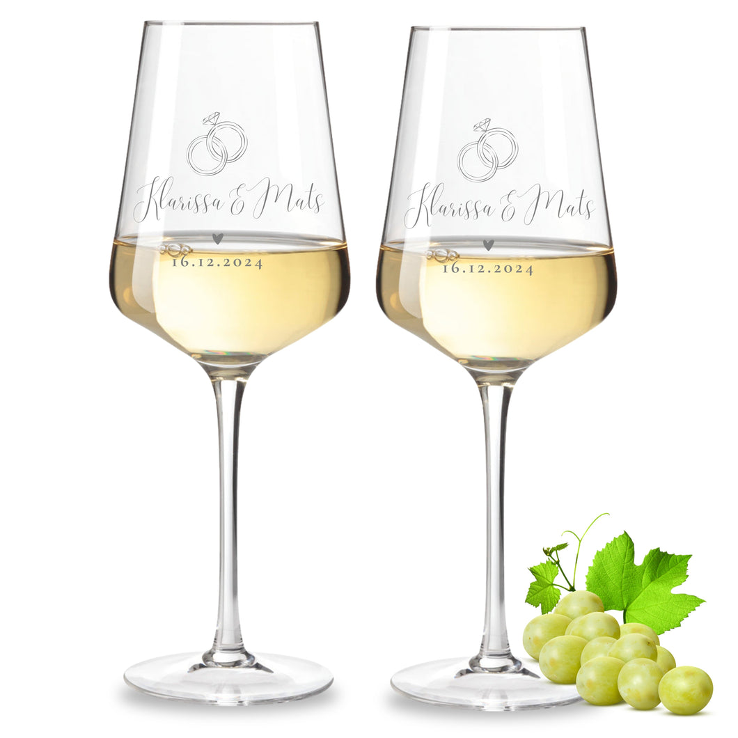 2er Set Weinglas personalisiert mit Gravur - Hochzeitsgeschenke mit Name & Datum Ringe 