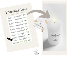 Lade das Bild in den Galerie-Viewer, Kerzenfolie Kerzentattoo Herzenskranz &quot;3004 Trostlicht | Erinnerungslicht &quot; grün watercolor * Trauerkerze * - Kerzensticker DIY
