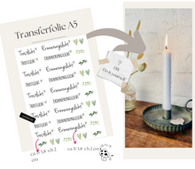 Lade das Bild in den Galerie-Viewer, Kerzenfolie Kerzentattoo Herzenskranz &quot;3004 Trostlicht | Erinnerungslicht &quot; grün watercolor * Trauerkerze * - Kerzensticker DIY
