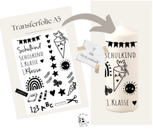 Charger l&#39;image dans la galerie, Kerzenfolie Kerzentattoo  &quot;4003 Schulkind schwarz&quot; - Einschulung Schultüte 1.Klasse | Geschenk | Tischdeko | Stabkerzen &amp; Stumpenkerzen diy- Kerzensticker DIY
