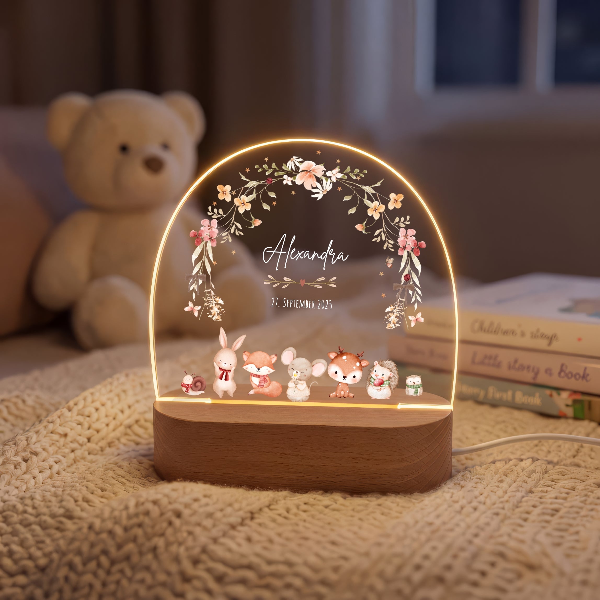 LED-Nachtlicht für Kinder mit Motiv Blumenkranz mit Tieren – Ansicht 4