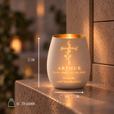 Trauerlicht aus Glas mit Gravur Kreuz mit Blumen – Ansicht 3