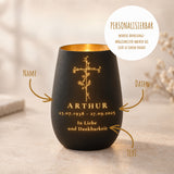 Trauerlicht aus Glas mit Gravur Kreuz mit Blumen – Ansicht 4