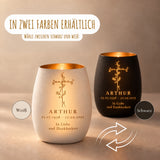 Trauerlicht aus Glas mit Gravur Kreuz mit Blumen – Ansicht 5