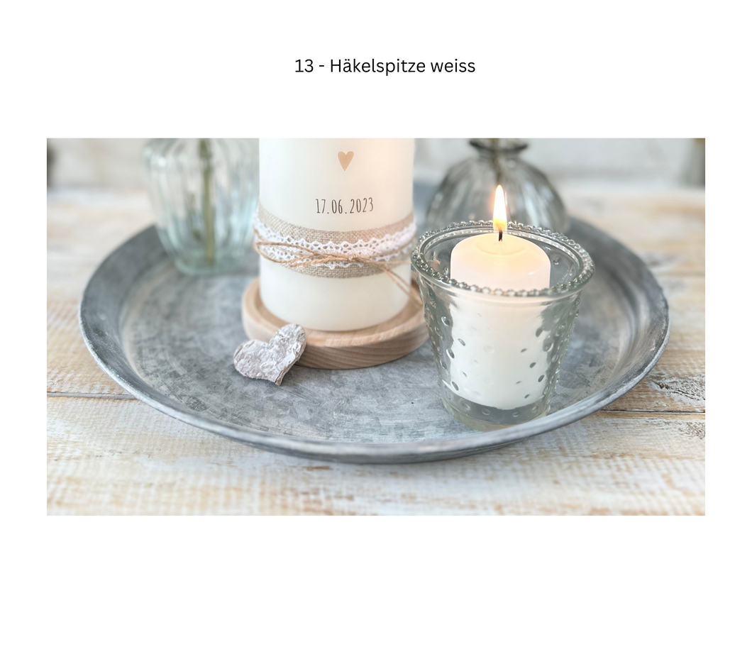 Kerzen Band Jute Spitze Kordel zum dekorieren der Kerze im Set -DIY- Kommunionkerze | Taufkerze | Hochzeitskerze