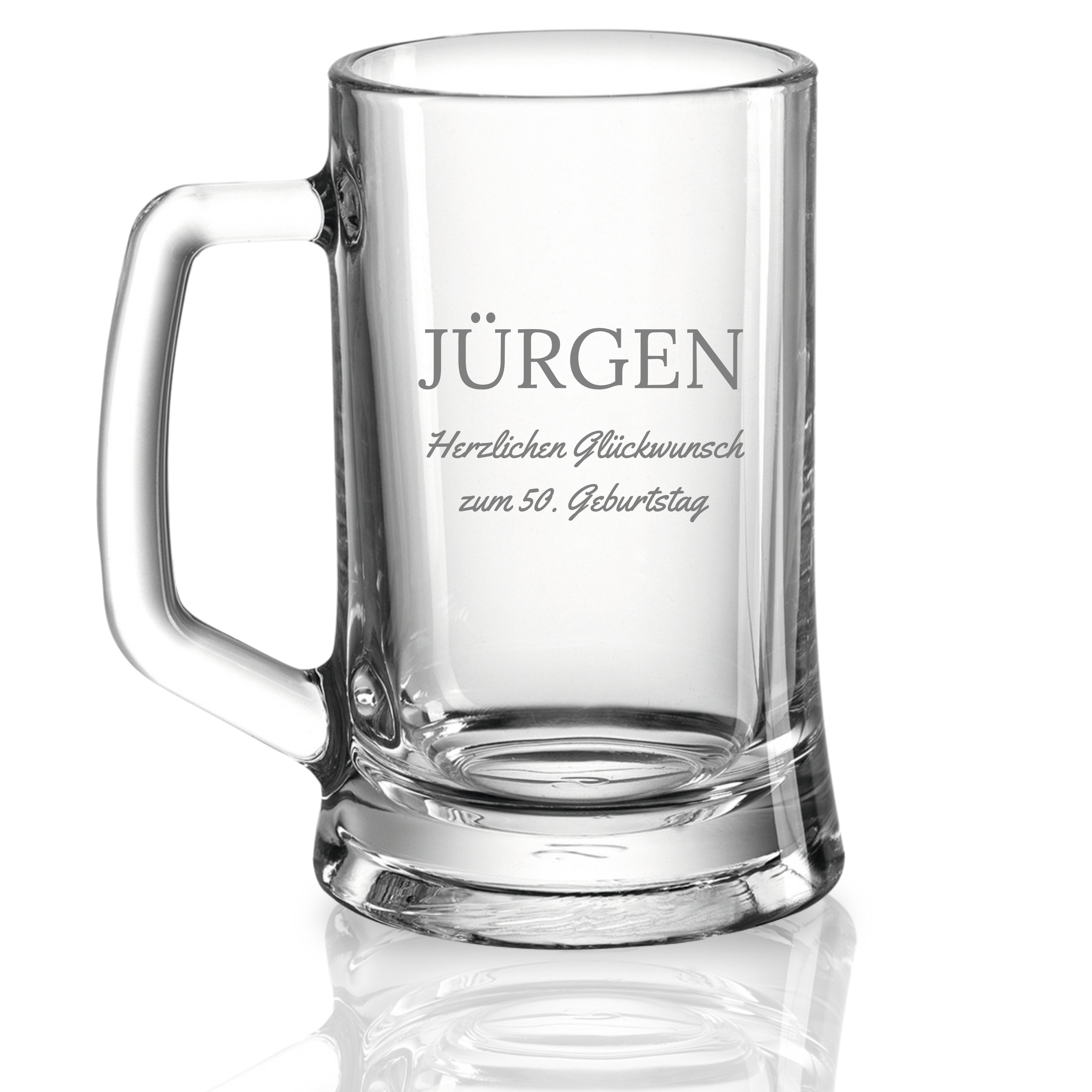 Bierkrug mit Gravur, personalisiert mit dem Namen und einem Spruch