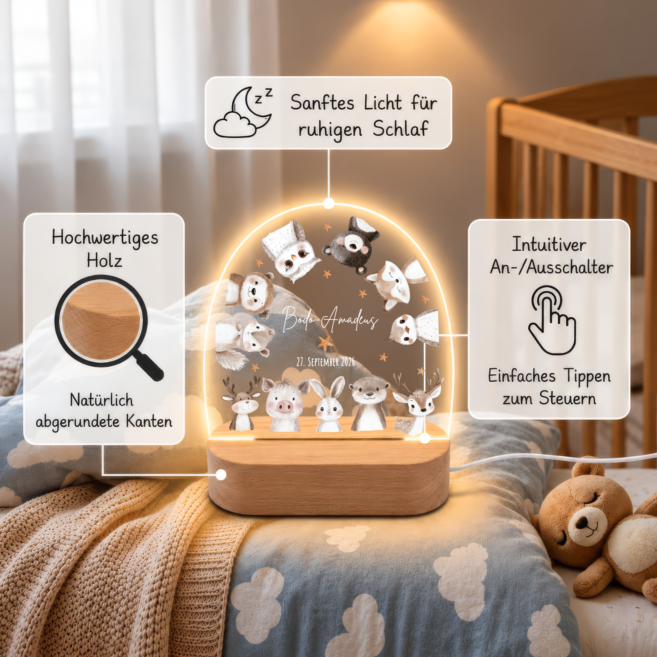 LED-Nachtlicht für Kinder mit Motiv Waldtiere – Ansicht 6