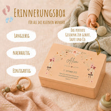 Load image into Gallery viewer, Erinnerungsbox Baby mit Deckel Motiv Blumenkranz personalisiert – Ansicht 2
