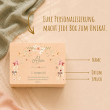 Load image into Gallery viewer, Erinnerungsbox Baby mit Deckel Motiv Blumenkranz personalisiert – Ansicht 6
