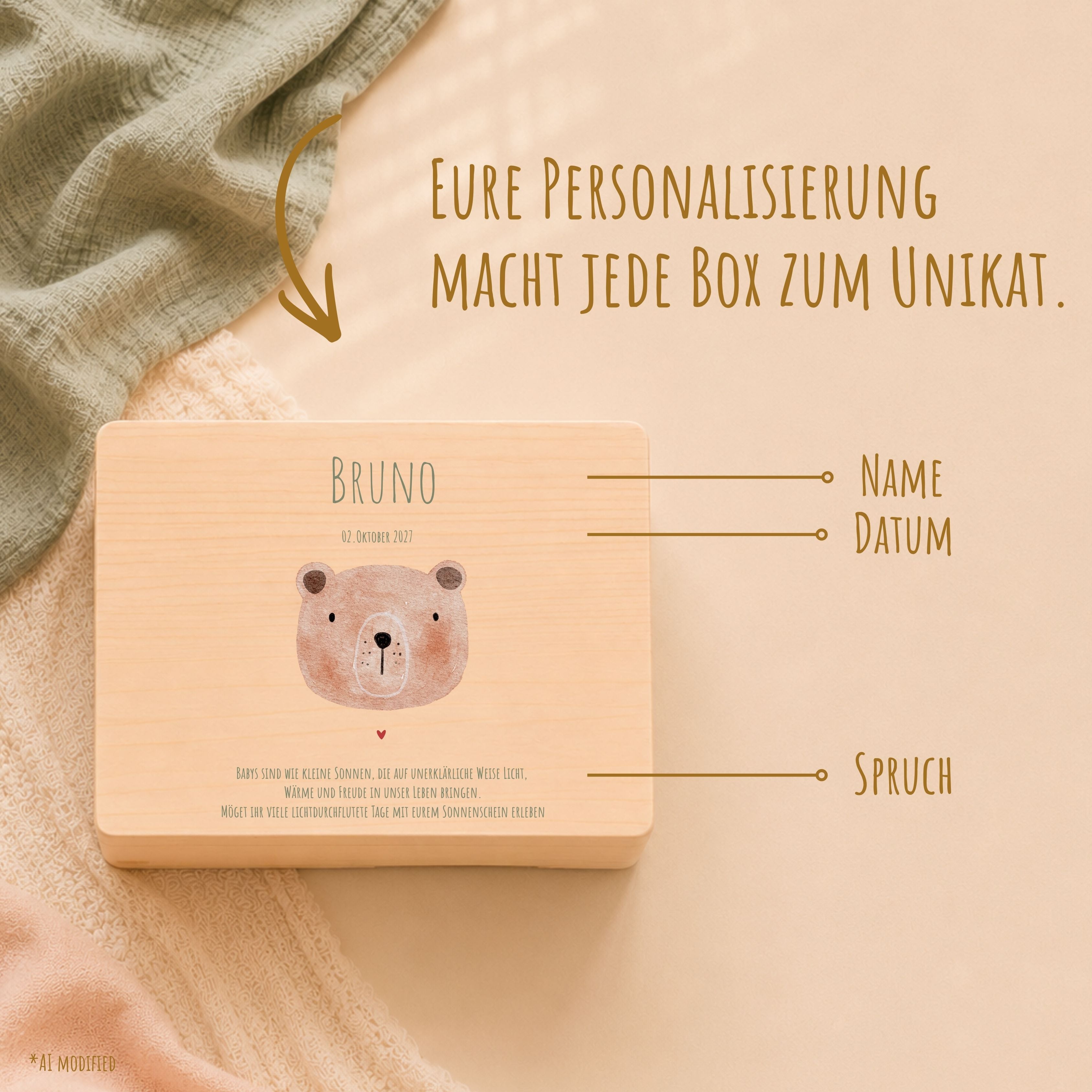 Erinnerungsbox Baby mit Deckel Motiv Bärchen personalisiert – Ansicht 6