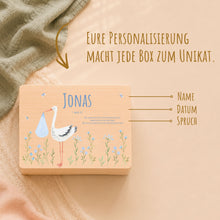 Lade das Bild in den Galerie-Viewer, Erinnerungsbox Baby mit Deckel Motiv Storch Jungen personalisiert – Ansicht 6
