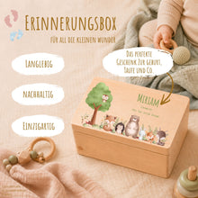 Lade das Bild in den Galerie-Viewer, Erinnerungsbox Baby mit Deckel Motiv Waldbewohner personalisiert – Ansicht 2

