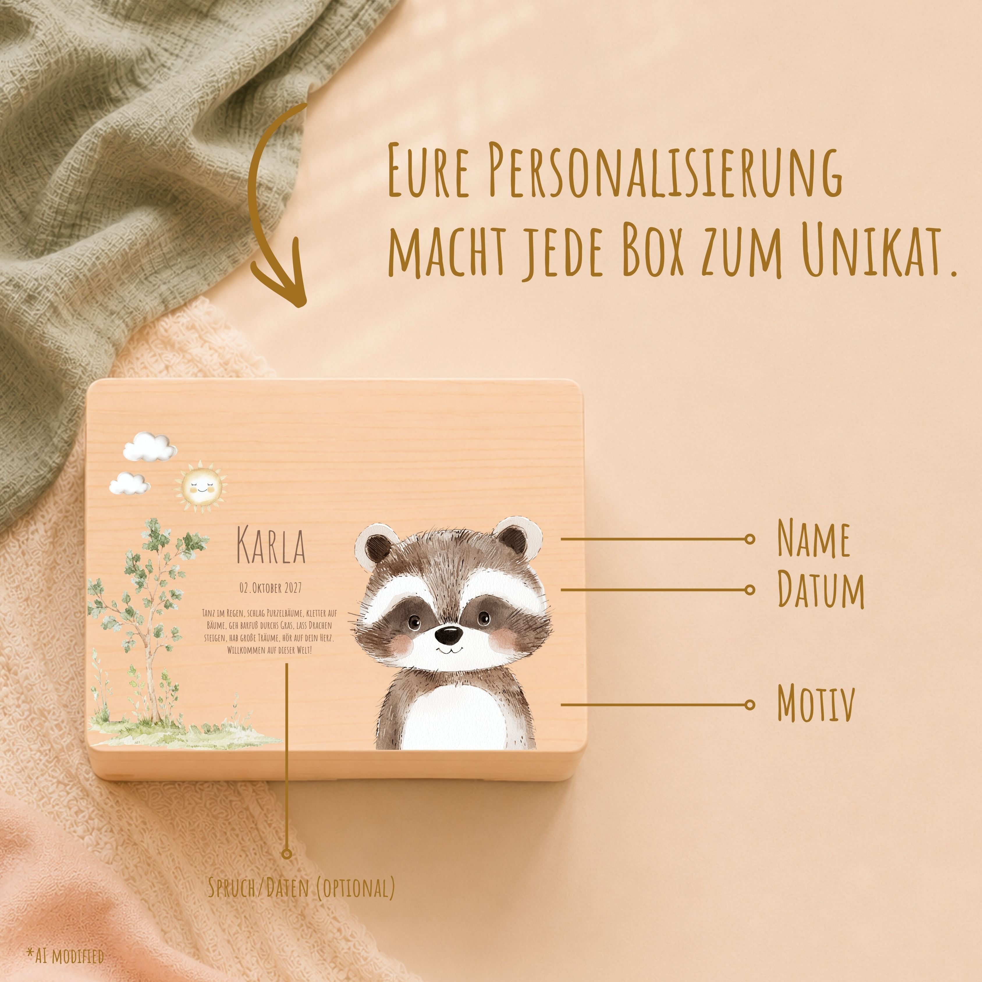 Erinnerungsbox Baby mit Deckel Waldtiere personalisiert – Ansicht 8
