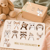 Erinnerungsbox Baby mit Deckel Waldtiere personalisiert – Ansicht 1