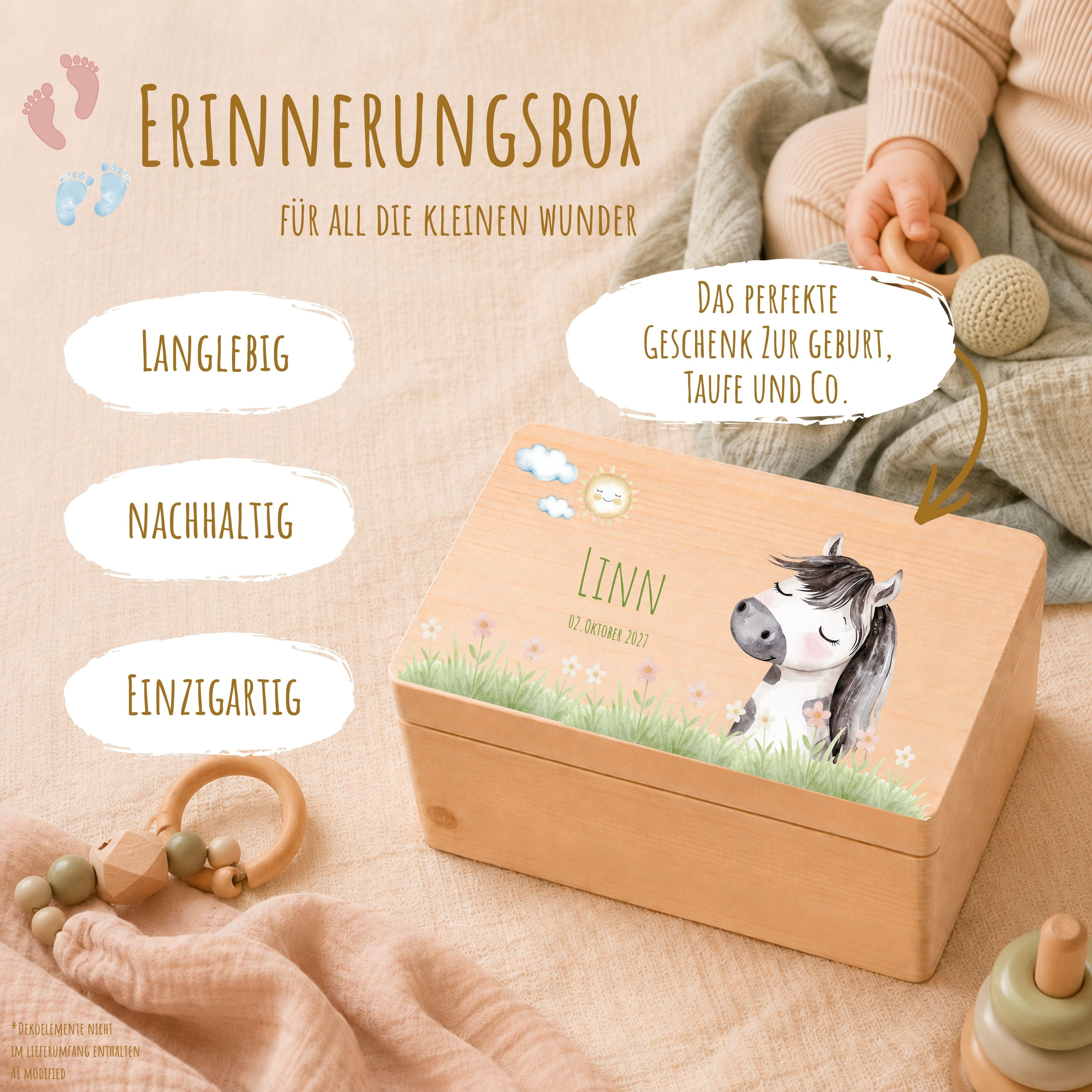 Erinnerungsbox Baby mit Deckel Bauernhof Tiere personalisiert – Ansicht 2